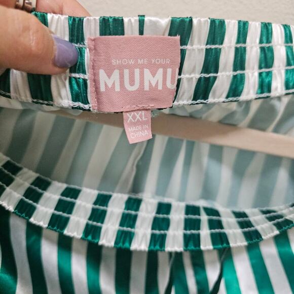 Show Me Your Mumu XXL Green White Satin Feel jammies. Soft. Sexy. Stylish. NY. - Picture 3 of 16